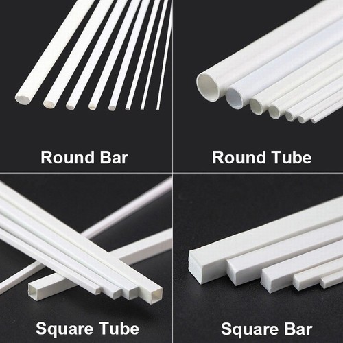 White ABS Styrene Plastic Strip Tube Round Bar Rods Square Bar Rod 250mm Length - Picture 1 of 26