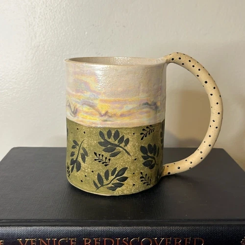 Minty Mountain Pottery Two Tone Pearlescent Sunrise Dancing Leaves Handmade Mug