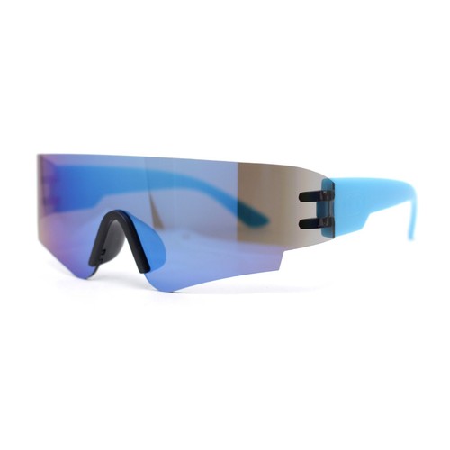 Boys Color Mirror Futuristic Robotic Shield Curved Wrap Sunglasses - Picture 6 of 25