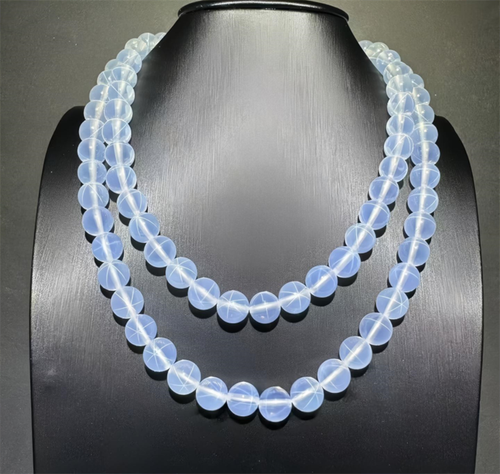 High quality Lab-Created AAAA+ White Star Sapphire Round Bead Necklace 8mm 10mm - Picture 9 of 9