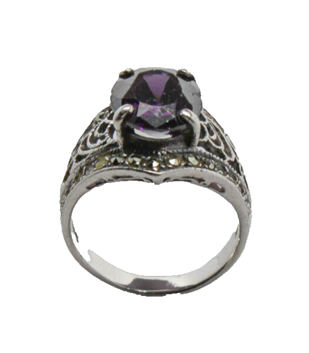 Anello Solitario Vintage Charles Winston Argento Antico Ametista, Taglia 5,5 - Foto 3 di 7