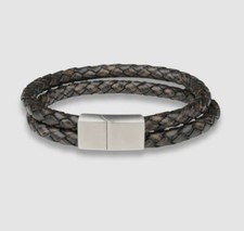 $35 Bespoke Men's Brown Double-Strand Braided Leather Metal Clasp Bracelet