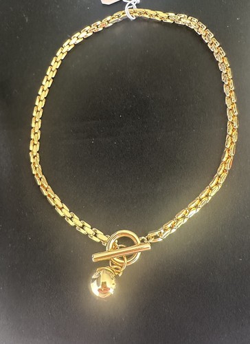 Linked Chain Necklace With Charm Ball/ Toggle Closure/ Gold Color - Picture 4 of 4