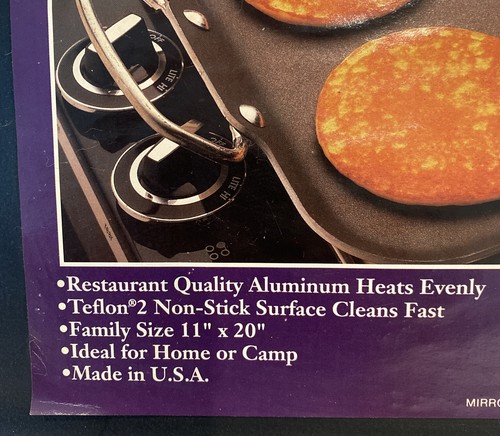 Griddle Non Stick Mirro Double Burner 11” x 20” Chefs Touch USA New With Sticker - Picture 5 of 12