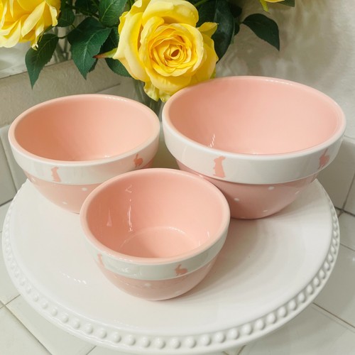 TERRAMOTO CERAMIC Easter Spring Bunny Rabbit Dipping Mixing 3 Nesting Bowl Set - Picture 4 of 16