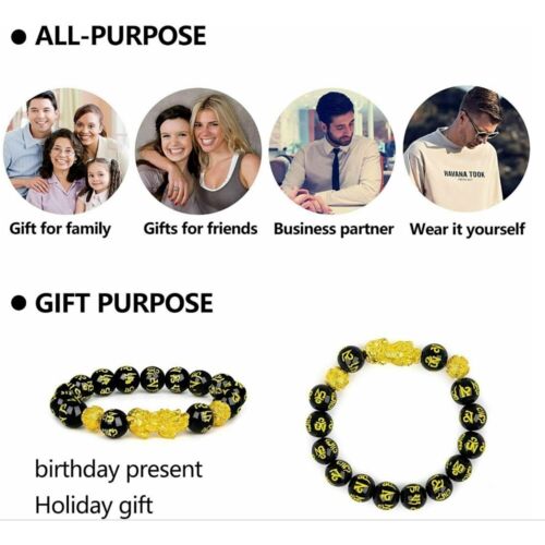 Feng Shui Black Obsidian Beads Bracelet Attract Wealth & Good Luck Bangle pixiu - Picture 7 of 8