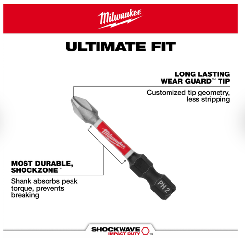 Milwaukee 48-32-4602 #2 Phillips Shockwave 2 in. Power Bits (25-Pack) - Picture 4 of 7