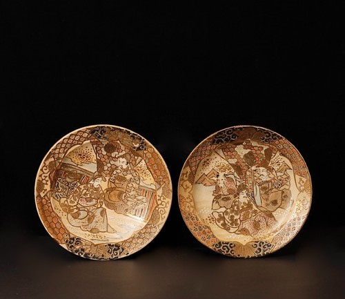 Außergewöhnliches und seltenes Set Satsuma Porzellan Teller Adelsmotiv. meji. ZE47 - Bild 1 von 15