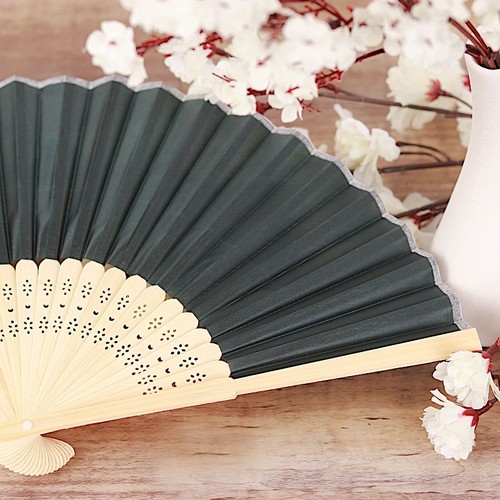 5 HUNTER GREEN Handheld Silk FOLDING FANS Decorative Wedding Favor Event - Picture 3 of 6
