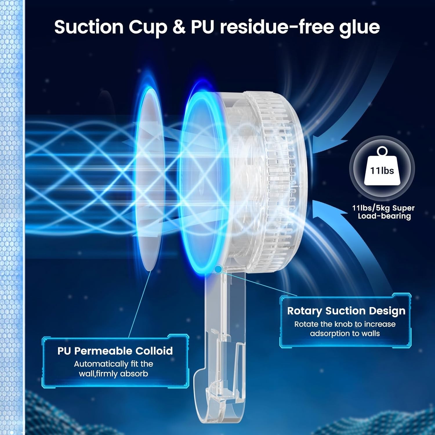 Removable Suction Hooks - 2 Pack Razor Hooks, 11 lbs Capacity, Stylish & Strong