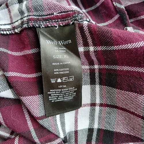 Gut getragenes weiches Flanell Hemd mit Knopfleiste XL pflaume lila kariert LS Baumwollmischung - Bild 8 von 13