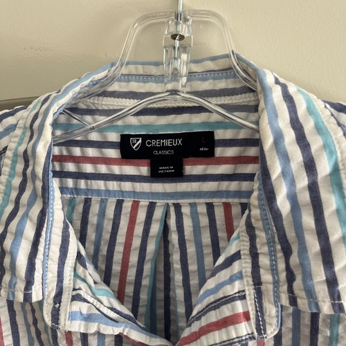 Searsucker Cremieux Mens Lg Button Front Collared Short Sleeve Shirt - Picture 2 of 3