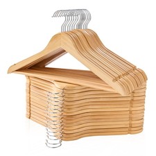 Wooden Hangers 30 Pack, Smooth Wood Hangers with 360 Swivel Hook  Notches, N...