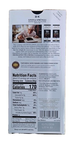 Lindt Excellence Intense 78% Dark Chocolate 2-Bar-3.5 Oz Full Bodied Cocoa - Picture 5 of 8
