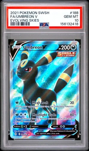 UMBREON V 188/203 EVOLVING SKIES POKEMON PSA 10