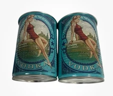 Lot of 2 Deep Eddy Classic American Vodka Tin Can Cup Blue Pinup Swimsuit Girl