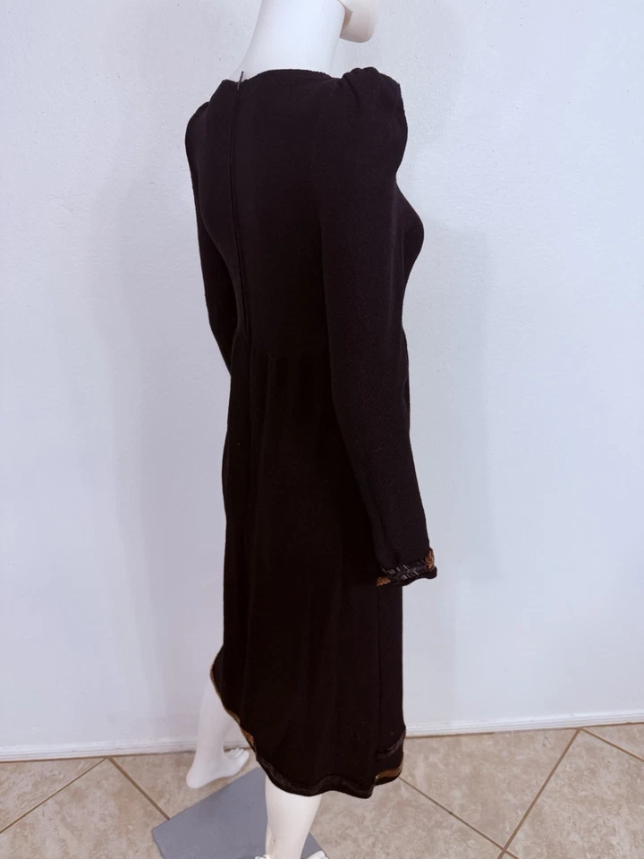 Adolfo Saks Fifth Ave Vintage 80s Hand Beaded Black Cotton Knit Midi Dress S/M - Image 3 of 4