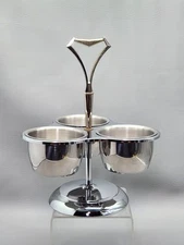 Kromex Condiment Server Stainless Steel Mid-Century Triple Carousel Chrome 