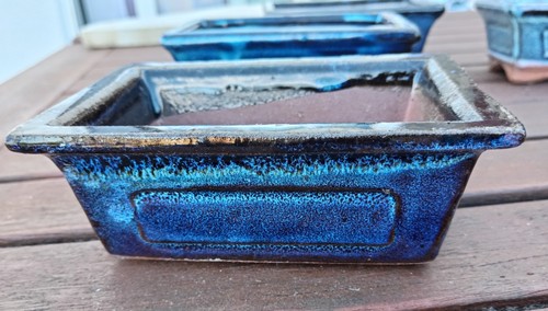Blue Rectangular Glazed Bonsai pots 15 cm x 10 cm without drip tray - Picture 4 of 7