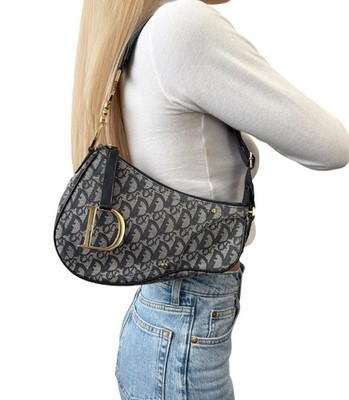 Christian Dior Vintage 2004 Trotter Monogram Saddle Bag Dark Blue