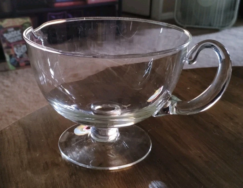 Retro Clear Blown Glass Pedestal Gravy Boat Sauce/Dressing - Image 1 of 1