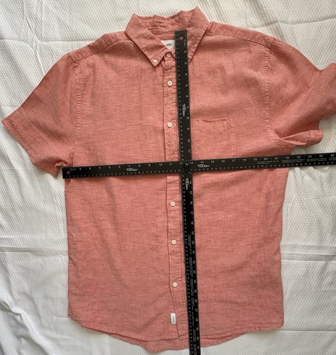 onia Shirt Mens Lg Linen Blend Button Down Short Sleeve Casual Peach/Lt Orange - Picture 6 of 9