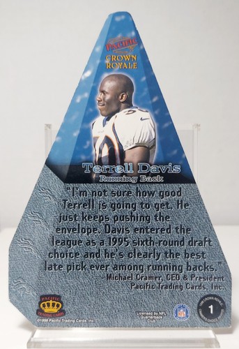 1998 Pacific Crown Royale Cramer's Choice Award Terrel Davis #1 Denver Broncos - Foto 2 di 5