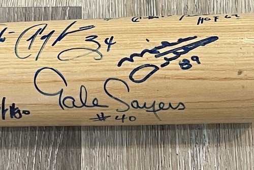 WALTER PAYTON Hank Aaron + KAREEM Jabbar Michael Jordan ? +HOFers Signed Bat JSA - Picture 14 of 19
