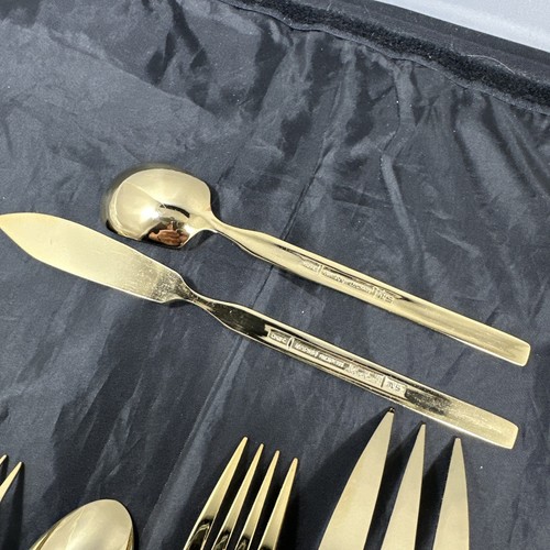 79 Pc Nasco Gold Tone Kashmir Vintage Stainless Steel Flatware Korea Modern MCM - Picture 19 of 21