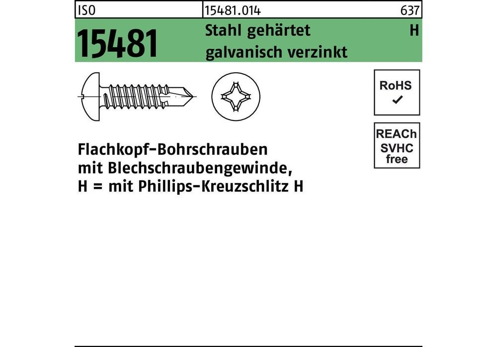 Reyher Flachkopfbohrschraube ISO 15481 m.Кройцшлиц-PH ST 5,5 x 22 -H Stahl...
