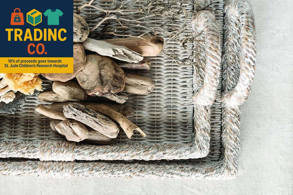 Decorative Rattan Trays with Handles & Whitewashed Finish (Set of 2 Sizes) - Image 2 of 4