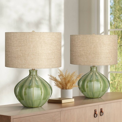Gordy Modern Accent Table Lamps 20 1/2" High Set of 2 Green Ceramic for Bedroom