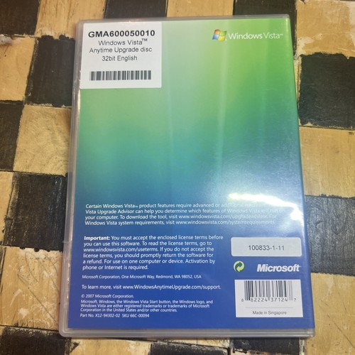 Microsoft Windows Vista Anytime Upgrade Disc 32 bit English DVD Software - Picture 2 of 3
