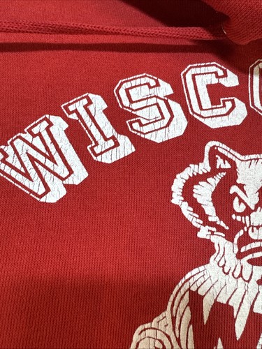 Vintage 80er Ära Wisconsin Badgers Bucky rot Hoodie Football Sweatshirt einige Flecken L - Bild 4 von 18