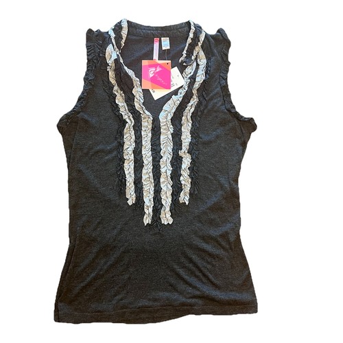 Tuxedo Ruffle Tank Top Dark Gray Stretch Shirt Women's Medium 6 Degrees  $36 NEW - Picture 1 of 13