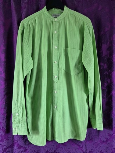 Apple Green Cotton Collarless Woven Striped Shirt - Fosters Trading Co. - Picture 1 of 6