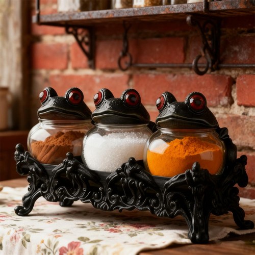 Witchy Frog Apothecary Spice Jars, Handcrafted VintageClass Apoth ecary Jars - Picture 2 of 10