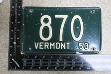 Vermont License Plate Tag VT 1953 53 Three Digit Number #870 (AYCF)