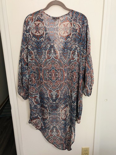 Democracy Womens XL Blue Orange Boho Paisley 3/4 Sleeve Asymmetrical Hi-Lo Tunic - Picture 9 of 11