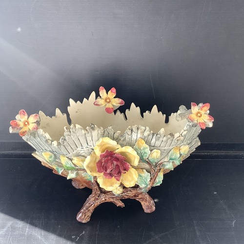 Barbotine Art Nouveau Jardinière Ceramique Début XXe France Décor Floral - Imagen 3 de 10