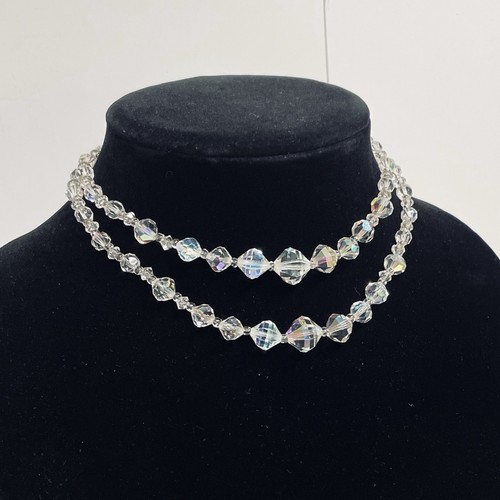 Vintage Aurora Borealis abgestuft Perlen Doppelstrang Halsband Halskette mit Haken - Bild 2 von 5