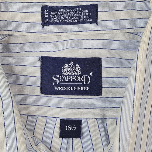 Stafford Shirt Mens 16.5 Blue White Striped Short Sleeve Wrinkle Free Pocket - Picture 6 of 10