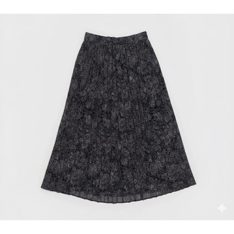 Jones New York 复古 90 年代绿色花卉 A 字长裙 100% 人造丝打褶 1990 年代 — 第 2/4 张图片