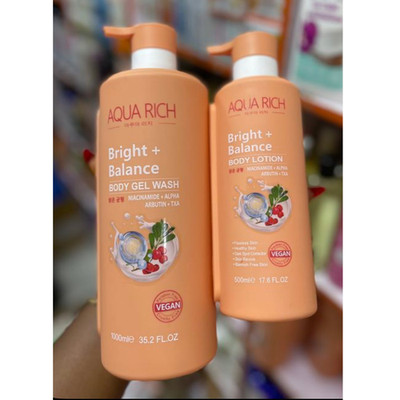 Aqua Rich Bright + Balance Body Lotion 500ml + Duschgel 1000ml Kombi Set