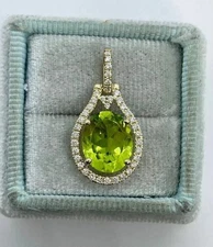 2Ct Oval Lab-Created Green Peridot Diamond Halo Pendant 14k Yellow Gold Plated