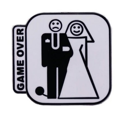 Game Over Wedding Bride Groom Marriage Marry Husband Wife Ball & Chain Humor Pin