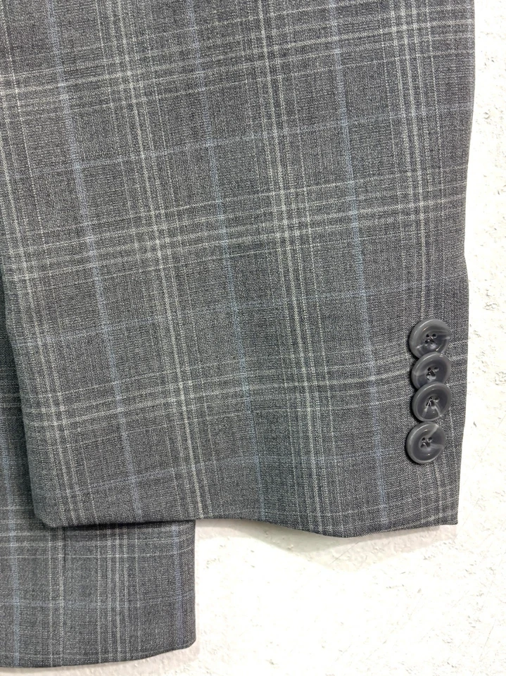 Terno calça Michael Kors 48L 38x32 2 peças cinza sombra xadrez lã elástica dois botões - Imagem 3 de 4