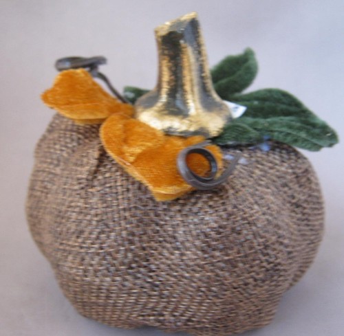 Set of 3 Country Home Fabric Linen Brown PUMPKINS Halloween Fall Thanksgiving - Picture 2 of 12