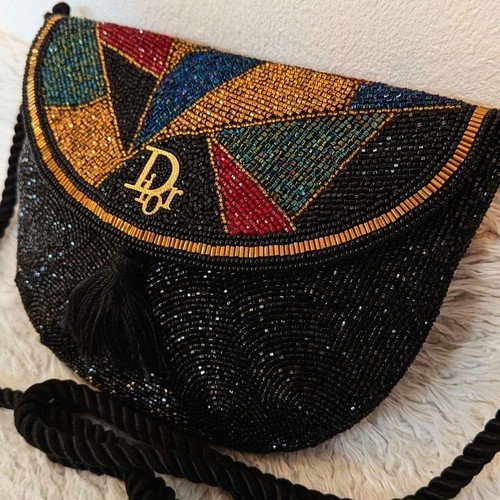 Christian Dior Beaded Flap Mini Shoulder Bag Pochette Vintage Made in Japan - Picture 2 of 12