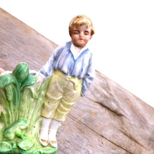Antike deutsche Porzellan Überlauf Vase Junge mit Frosch #6388 Germany - Bild 8 von 9